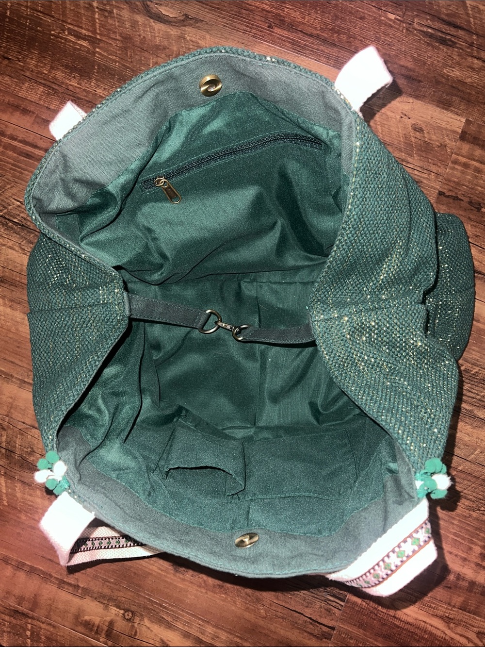 Green Bead Embellished Evil Eye Tote Bag - Picture 2 of 4